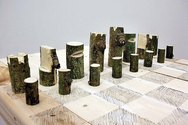 <p>Log Chess Set, Peter Marigold, 2012. Single branch, plywood, graphite. 62 x 62 x 2 cm</p><p>Unique piece from a series</p>